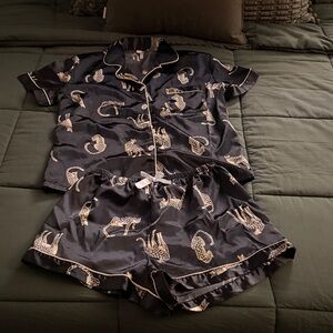 Leopard Print Satin Pajama Set
